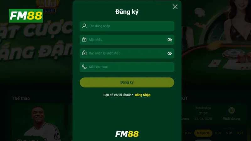 Các bước để đăng ký tài khoản trên fm88