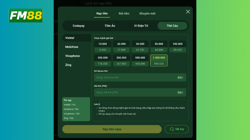 Nạp Tiền Fm88: Giới Thiệu Các Phương Thức Nạp Đa Dạng 3 Quy trình nạp tiền fm88