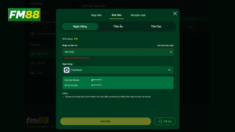 Những lưu ý quan trọng khi rút tiền tại fm88